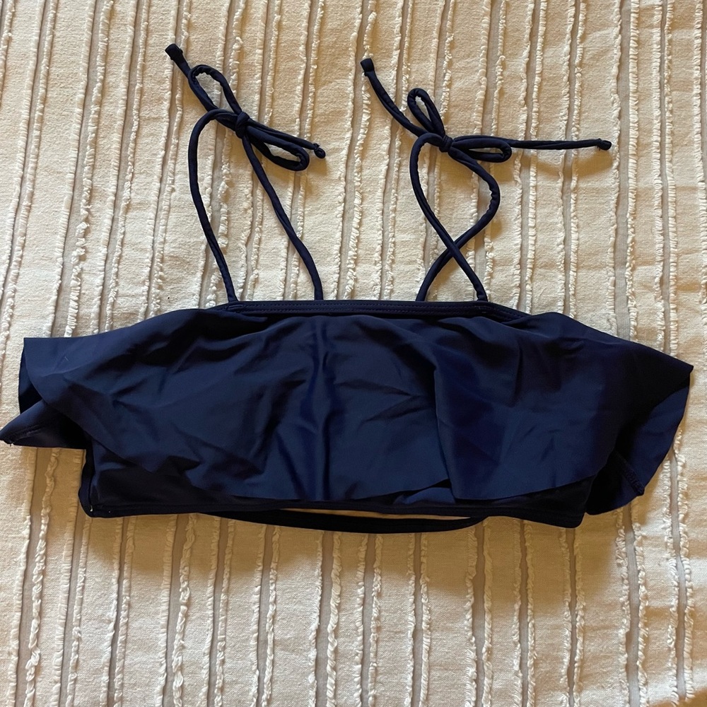 Tea Navy Ruffle Swim Top